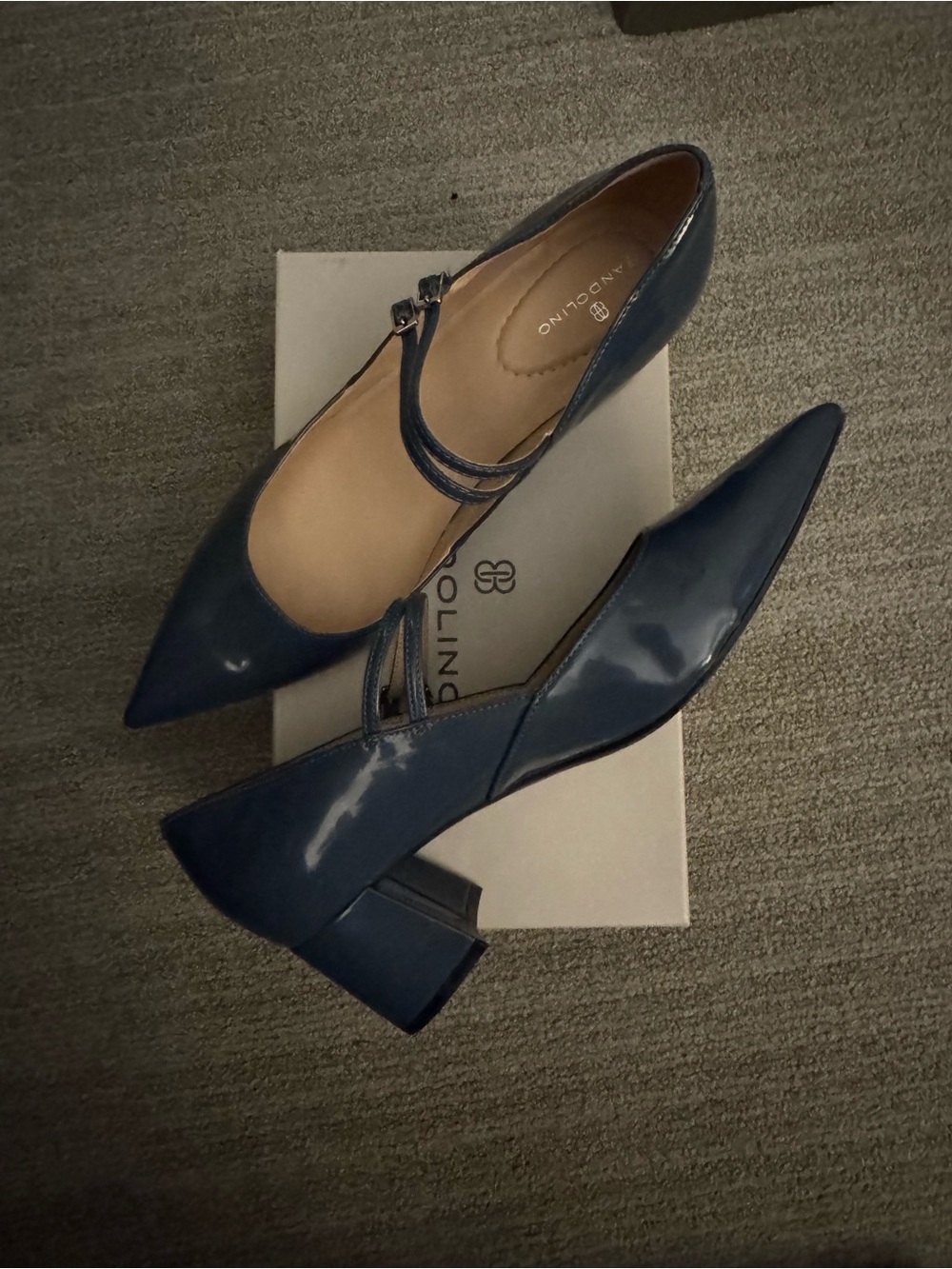 NWT Bandolino Medium Blue Patent Pointed-Toe Double-Strap Low Herls